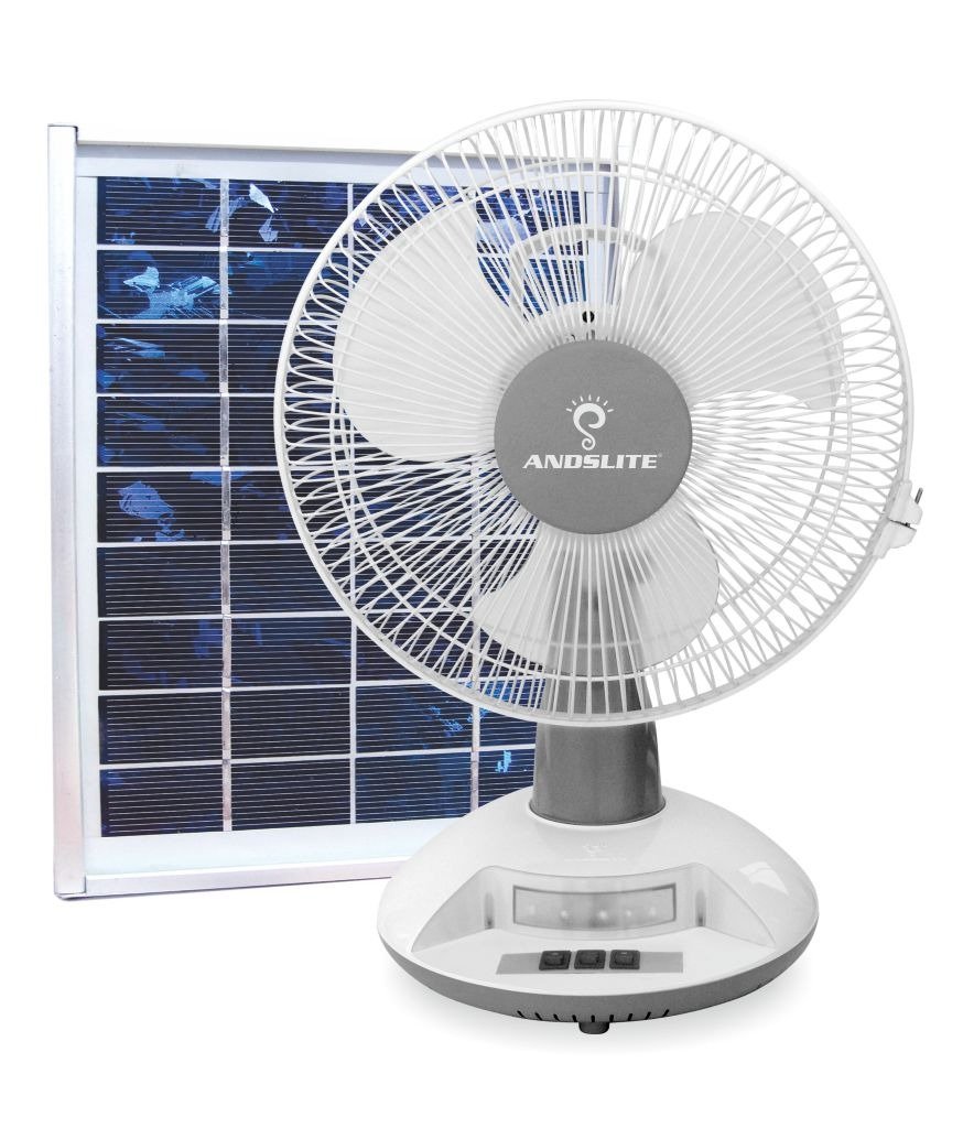 UNIQUE FEATURES : •  12” Solar Table Fan. •  Inbuilt 2W LED Light (JAPANESE LEDs). •  11.1V/5.2Ah Li-ion Battery •  10W Solar panel •  Backup time : Only Fan 5 hours. – Only E-Light 20 + hours. •  Dual Charging options. •  Multi-pin mobile charger. •  Ful